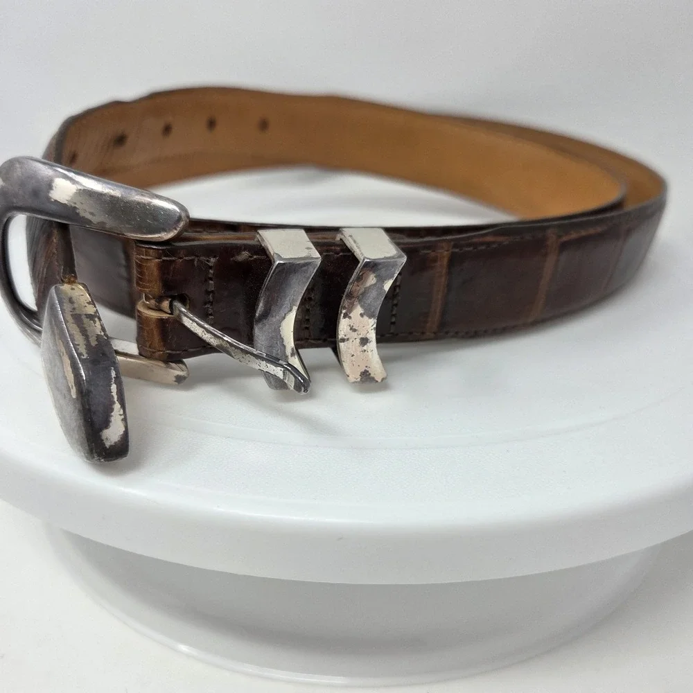 Onyx Brighton X5507 Men's Brown Croco-embossed Leather Dress Belt 44